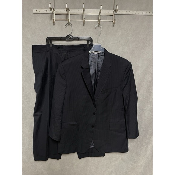 Jos A Bank Suit Men 48R Blue Striped‎ Signature Platinum Italy Wool 42X26 P Luxe